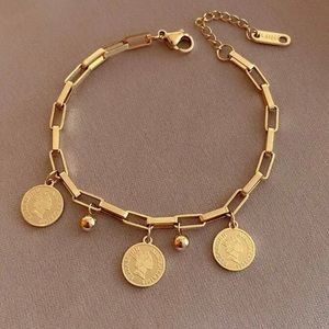 14K Real Gold Plated Round Portrait Bracelets High Quality Stainless Ste…